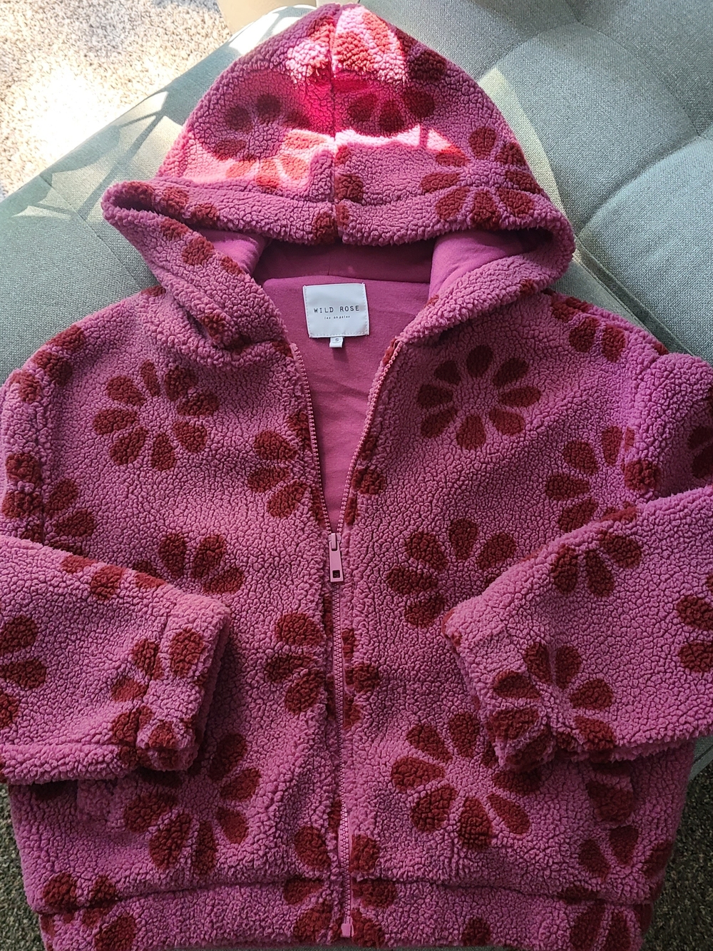 (NWOT) Wild Rose Pink Floral Sherpa Zip Hoodie